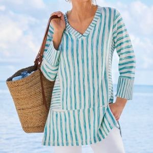Soft Surroundings Petites Briza Striped L Longline Tunic Beachy Coastal Grandma